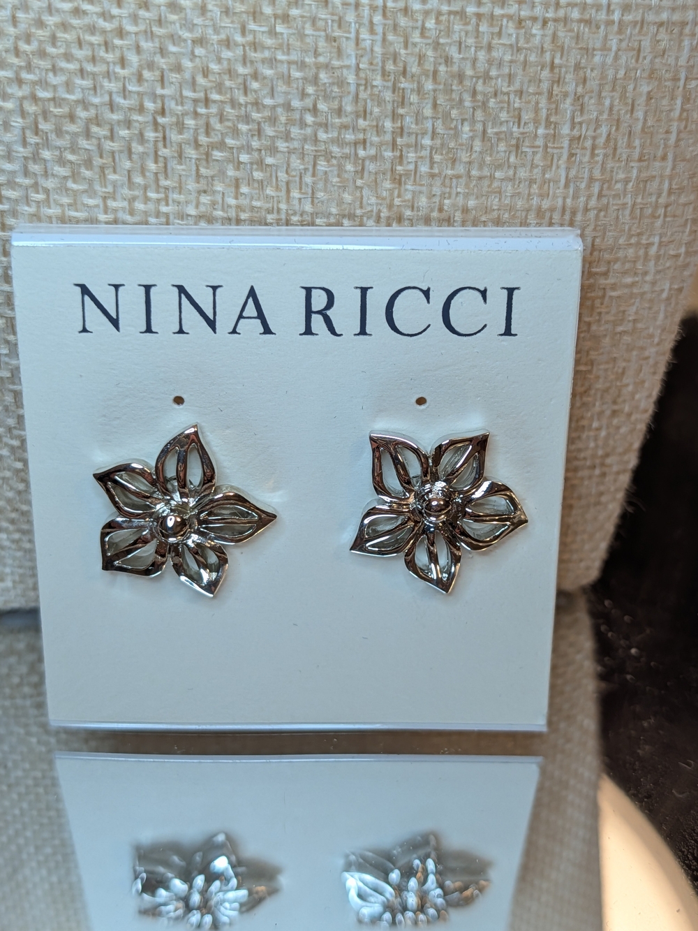 NINA RICCI Rhodium Plated Floral Earrings New